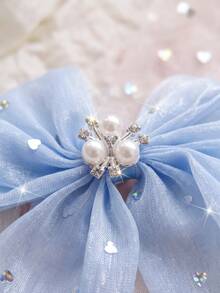 6/3/1/Multi-Color Pearl Rhinestone Satin Bow Hair Clip, Durable And Gentle On Hair, Basic Sweet And Cute Hair Accessory-Suitable For Women And Girls, Daily School Party Vacation - Multicolor - View 6