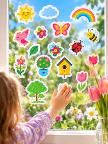16Sheets Spring Nature Sticker Sheets, Parent-Child Interactive Educational Puzzle DIY Craft Decals With Flower Bee Butterfly Tree Birdhouse, Garden Theme Party Decoration, Festive Celebration Games Favors Supplies Kits Sets Box Packages - Multicolor - View 3