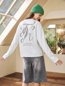 Whitmere Men's Shirt, Urban Casual Letter Graphic, Long Relaxed Fit, Spring Summer - White - View 4