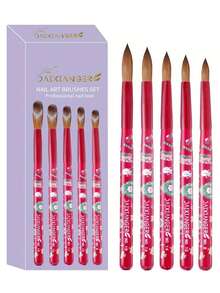 5Pcs Nail Art Brushes Set With Christmas Print, Multiple Size Nail Painting Brushes For Nail Art Creation - Red - View 8