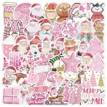 50pcs Nordic Style Pink Christmas Doodle Stickers Waterproof Decorative Stickers For Water Bottle Phone Holiday Stickers - 1 Set - View 3