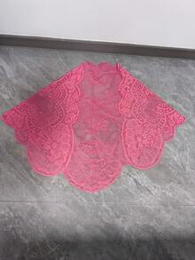 三角DIY蕾絲飾邊女款頭紗婚禮披肩 高端裝飾西瓜紅服飾配件 - 1件 西瓜紅 - 查看 3