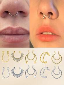 TOKRING Fake Septum Piercing,Non Piercing Nose Rings Stainless Steel Faux Nose Septum Ring Non Piercing Clip On Nose Hoop Rings Body Piercing Jewelry - Fake Nose Ring - View 1
