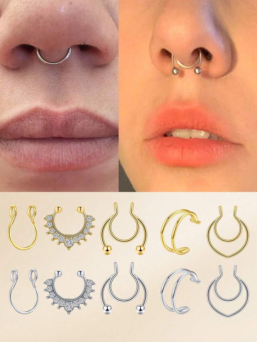 TOKRING Fake Septum Piercing,Non Piercing Nose Rings Stainless Steel Faux Nose Septum Ring Non Piercing Clip On Nose Hoop Rings Body Piercing Jewelry - Fake Nose Ring - View 1