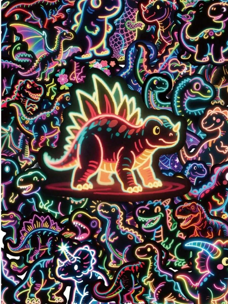 56pcs Glow-In-The-Dark Dinosaur Stickers, Fluorescent Vinyl Waterproof ...
