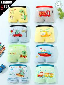 5 buah celana dalam boxer anak laki-laki lucu acak, motif kapal kartun & dinosaurus, pakaian dalam anak laki-laki katun yang nyaman dan bernapas. - MultiWarna - View 1