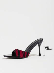 Women's Red & Black Asymmetric Round Toe Stiletto High Heel Sandals, Open Toe Single Strap Outdoor High Heels, Fashion Sexy Charming Party Black High Heels Women's Shoes - Red - View 3