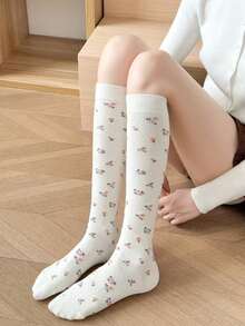 5 Pairs Women's Floral Knee-High Socks, Sweet Vintage Long Socks, Suitable For Matching With Dresses And Loafers, Spring/Autumn/Christmas Outfits - Multicolor - View 9
