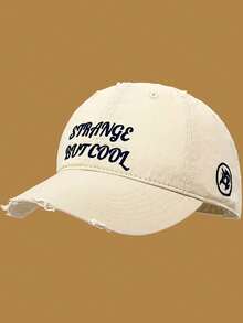 1pc Strange But Cool Letter Embroidered Baseball Cap, Unisex Couple Matching, Distressed Ripped Soft Top Hat, Wide Brim Baseball Cap For Large Face, Versatile Deep Crown Curved Brim Hat - Multicolor - View 12