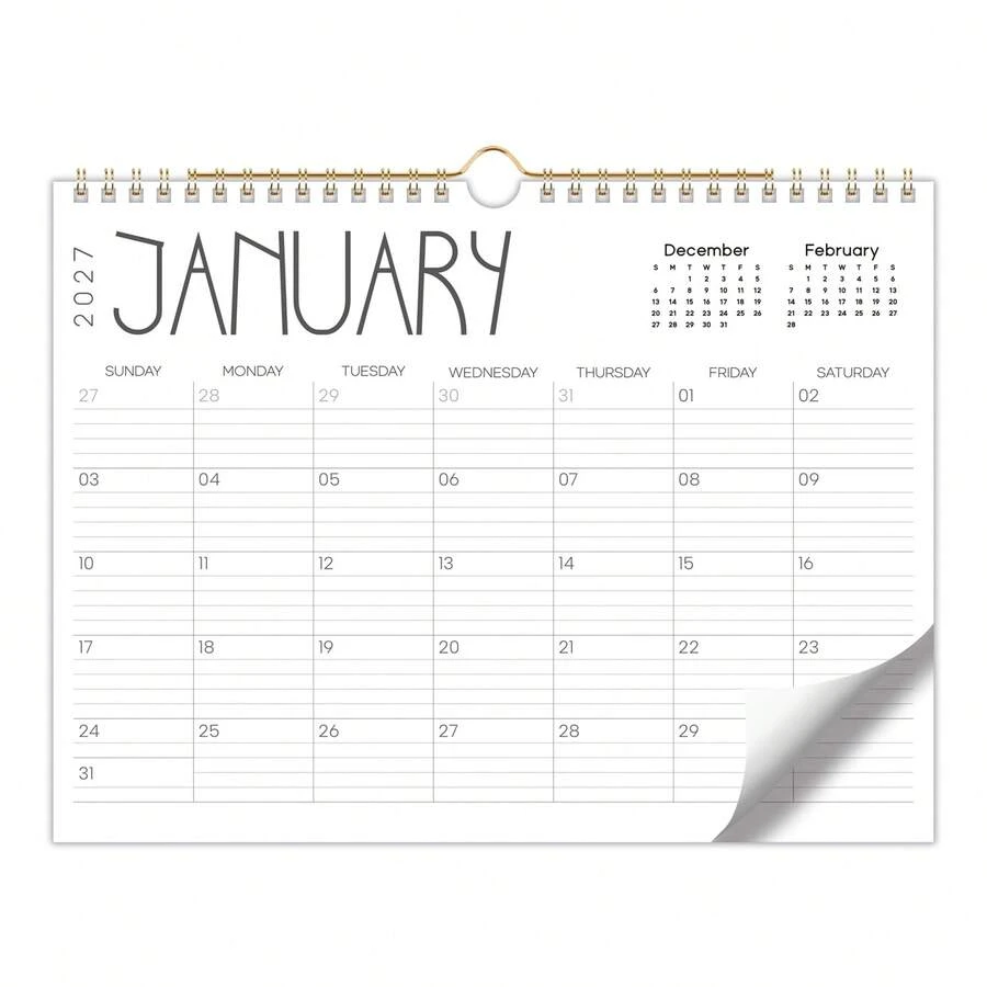 2027年壁掛日曆，極簡風12個月月計畫表，大書寫空間，居家辦公室月計畫日曆，全年時間管理 - 單色 - 查看 1
