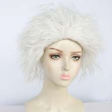White Fluffy Crimped Synthetic Old Man Wig, Short Voluminous Messy Explosive Style Heat‑Resistant Wig For Halloween Costume Party Dress‑Up - White - View 8