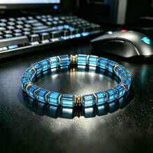 Minimalist Square Blue Apatite Beaded Bracelet, Handmade Hypoallergenic Prosperity Jewelry, Attracts Abundance And Wealth Spiritual Accessory, Suitable For Daily Wear And Gifting - Multicolor - View 5