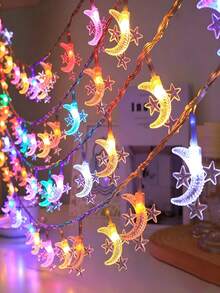 1 Buah Lampu Hias Bulan & 3 Bintang, Lampu Hias Dalam Ruangan, Cocok untuk Pohon Natal, Hadiah Thanksgiving, Pesta, Pernikahan, Kamar Tidur, Ruang Tamu, Dekorasi Liburan, Lampu Hias Dekoratif, Bertenaga Baterai, Perencana Acara, Penyelenggara Pesta - Tali Cahaya Bulan Cincin Bintang - View 1