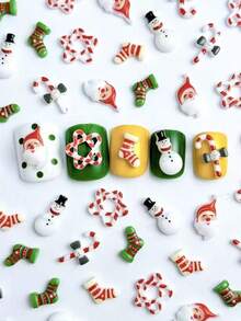 20pcs Random Mixed Christmas Santa Claus & Christmas Tree Nail Art Charms, 30pcs Random Mixed Christmas Style Nail Decorations, DIY Nail Art Design Green & Red Christmas Nails - Multicolor - View 1