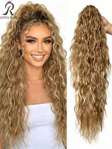 30 Inch Long Wavy Half-Up Hairstyle, Multi-Layer Synthetic Heat-Resistant Wig, Wavy Heat-Resistant Fiber Wig, 4 Curly Braids. Black And Brown Long Hair Accessories, Suitable For Party And Daily Styling, Suitable For All Women., Halloween - Multicolor - View 3
