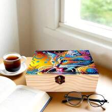 1pc Handmade Painting Art Set, With A Storage Box Featuring Water Drinking Pattern, Equipped With Lock And Flip Lid. This Wooden Box Is Multi-Functional, Can Be Used As A Jewelry Box Or An Art Display Box. - Multicolor - View 6