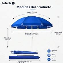 Sombrilla Central Redonda para Playa y Jardín de 2.3 m con Protección UV y Anti Viento - Azul - Ver 9