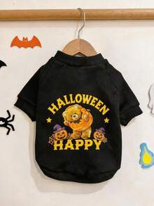 LUCKIE PAL 1pc Halloween Cute Pumpkin Bear Print Pattern Cat Dog Polyester Sweatshirt, Elastic Soft Comfortable Warm, Suitable For Pet Cats And Dogs, Indoor And Outdoor, Autumn And Winter - Multicolor - View 2