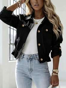 Minimalist Short Jacket For Travel, Versatile Everyday Outerwear - Black - View 2