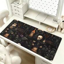 1pc Dark Academia Gothic Skull & Dried Flower Potion Bottle Print Large Rubber Mouse Pad, Non-Slip Extended Gaming Keyboard Desk Mat, Waterproof Table Protector For Office Home Halloween Decor - View 2