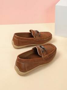 New Kids' Slip-On Loafers, British Style Metal Buckle Round Toe, Versatile Lightweight Casual Shoes, Size Runs Small - Rust Brown - View 6