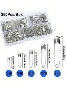 260/150/50/10pcs Multi-Size Metal Safety Pins, 5 Sizes (Includes 19mm, 27mm). Durable And Easy To Use. Suitable For Clothing Repair, Crafts, Document Organization, Decoration, Brooches, Badges And Keychains. Perfect For Daily Use, Valentine's Day And Weddings - Multicolor - View 6