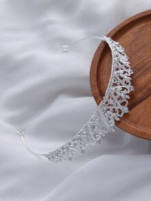 1pc Shiny Rhinestone Decorated Alloy Crown, Elegant Hair Accessory Suitable For Bride Wedding, Daily Photography, Party Birthday And Other Occasions - Silver - View 4