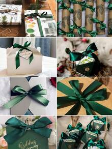 25 Yards 0.6cm-4cm Forest Green Satin Ribbon, Single-Sided Polyester Fiber Craft Ribbon, Suitable For Handmade Rose Making, Gift Wrapping, Bouquets, Wedding And Christmas Party Decoration - A - View 5