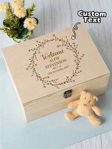 Ide Hadiah Kotak Kenangan Bayi Kayu yang Dipersonalisasi untuk Anak-Anak, Hadiah untuk Bayi Baru Lahir, Kotak Natal untuk Kenang-kenangan Bayi, Kotak Unik yang Diukir untuk Bayi - MultiWarna - View 2
