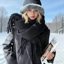 Unisex Soft Warm Scarf, Shawl-Style Scarf With Long Tassels, Comfortable Solid Color Winter Neck Accessory For Daily Wear, Travel And Holiday Outings - Scarf - View 11
