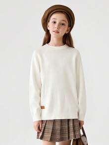 Balabala Tween Girl Knit Pullover Sweater Soft Cozy Jumper Casual Top For Boys Girls Winter Daily Wear - White Tone - View 2