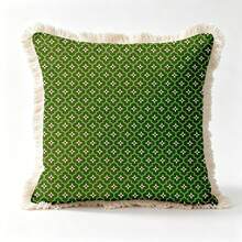 1PC French Printed Pillow Cover With Tassel Border, Double-Sided Decorative Pillowcase, Green Geometric Loop Design Pattern, Home Decoration, Sofa, Bed, Bedroom(Excluding Pillow Core)-Size Excludes 3cm Tassels - Multicolor - View 11