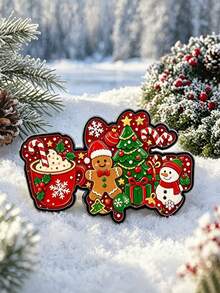 Christmas Color Block Zinc Alloy Enamel Badge, Christmas Hot Cocoa Gingerbread Man Snowman Badge, Christmas Tree Candy Cane Gift Box Pattern, Badge For Jacket Backpack Holiday Collection Accessory Gift - Multicolor - View 7
