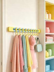 6/2/1pc Cute Pastel Style Plastic Long Strip Wall Mount Hook Rack With 10 Hooks, Punch‑Free Strong Load‑Bearing Hanging Holder, Multi‑Hook Wall Hanger, Suitable For Entryway, Bedroom, Bathroom, Dormitory, Closet, All‑Season Home Storage Organization - Multicolor - View 6