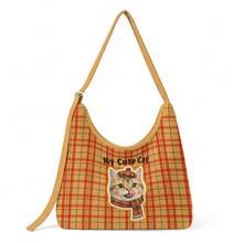 1Pc Custom Pet Dog Photo Print Cow Pattern Canvas Large Capacity Zipper Hobo Shoulder Bag For Daily Commute Shopping Party Or Gift - Multicolor - View 16