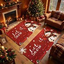 1pc Christmas Series Red Background Snowman Pattern Printed Faux Wool TPR Bottom Door Mat, Bathroom Mat, Kitchen Mat, Laundry Room Mat, Holiday Atmosphere Decor, Home Decor, Party Decor, Wedding Decor, Dining & Kitchen Decor - Multicolor - View 3