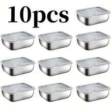 4/10pcs Stainless Steel Food Storage Container Set, Multi-Functional Kitchen Fresh-Keeping Boxes, Includes 10 Containers + 10 Leak-Proof Stackable Lids, Reusable, Suitable For Outdoor Camping, Family Gatherings, Office And School Use - Multicolor - View 14