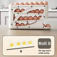 2pcs Automatic Rolling Egg Dispenser Storage Box, 4-Layer Space-Saving Egg Rack, Holds 28 Eggs, Durable Plastic Egg Organizer, Suitable For Refrigerator, Countertop, Kitchen Cabinet - Multicolor - View 3