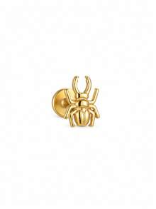 EleRunis 1pc 925 Sterling Silver Insect Halloween Pumpkin Bat Beetle Moth Flat Back Labret Stud Earring, Suitable For Earlobe, Ear Cartilage, Conch, Lip, Helix, Threaded Piercing Jewelry - Gold - View 17