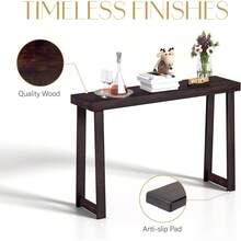 Mesa consola de madera maciza (46 x 12 x 32 pulgadas) - Mesa estrecha de entrada y pasillo, mesa de sofá para sala de estar/vestíbulo, fácil montaje - Negro - Ver 4