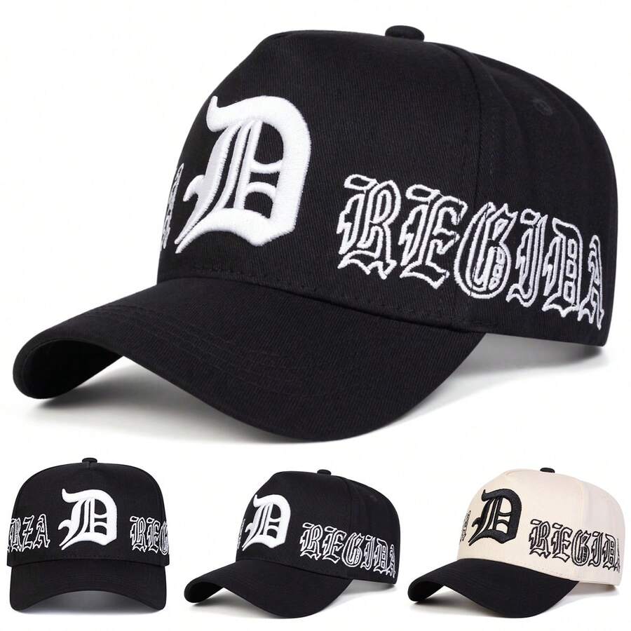 1pc Men's Gothic D Trucker Hat, Personalized Letter Embroidery Baseball Cap, Street Fashion 5-Panel Hat, Outdoor Sun Protection Casual Cap For Spring/Autumn Travel, Beach Vacation - Multicolor - View 1
