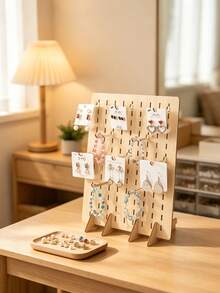 Vertical Wooden Pegboard Display Stand With Removable Hooks, Desktop Earring Jewelry Display Board, Multi-Functional Desktop Stationery Tool Storage Rack, Customizable DIY Display Panel, Suitable For Booth And Desktop Decoration - Multicolor - View 2