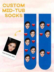 Custom Face Socks For Women, Personalized Photo Black Socks, Unique Birthday Gifts, Funny Custom Face In Socks, Special Holiday Comfort Socks - Blue - View 6