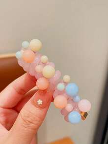2pcs/Set Children's Elastic Telephone Cord Hair Ties, Cute Colorful Ball Hair Accessories - Multicolor - View 4