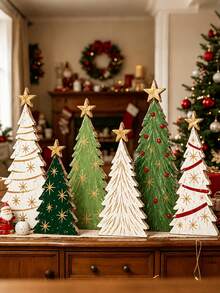 Wooden Christmas Tree Desktop Decoration, Vintage Distressed Wooden Christmas Tree Sign With Star Topper, Rustic Layered Christmas Table Ornament, Suitable For Fireplace Mantel Home Holiday Decor - Multicolor - View 1