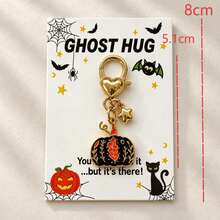 1pc/2pcs Unisex New Alloy Oil-Drip Halloween Pumpkin Star Pendant Keychain With Card Accessory, Halloween Gift, Creative Bag Charm, Wallet Accessory - Multicolor - View 7