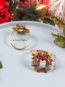 Vintage Rhinestone Flower Wreath Napkin Rings For Holiday Table Decoration, Suitable For Wedding, Christmas, Thanksgiving, Party - Multicolor - View 3
