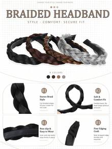 Women's Braided Headband – Stylish 3-Strand, Twist, And Fishtail Braid Styles; A Fashionable Accessory For Daily Wear, Parties, And Festive Looks. - Multicolor - View 2