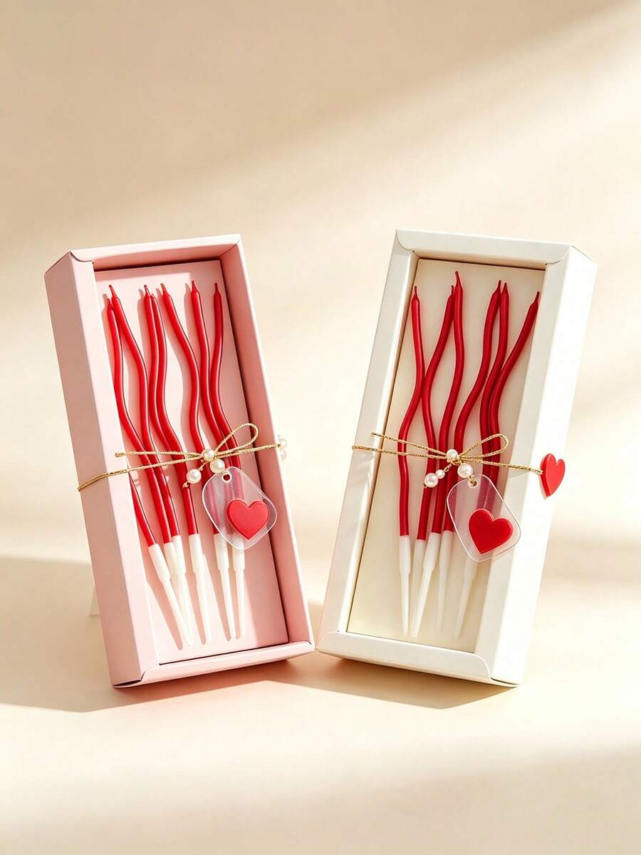 6/12/24pcs (6pcs/Box) Wavy Curved Birthday Candles, Red Long Thin ...