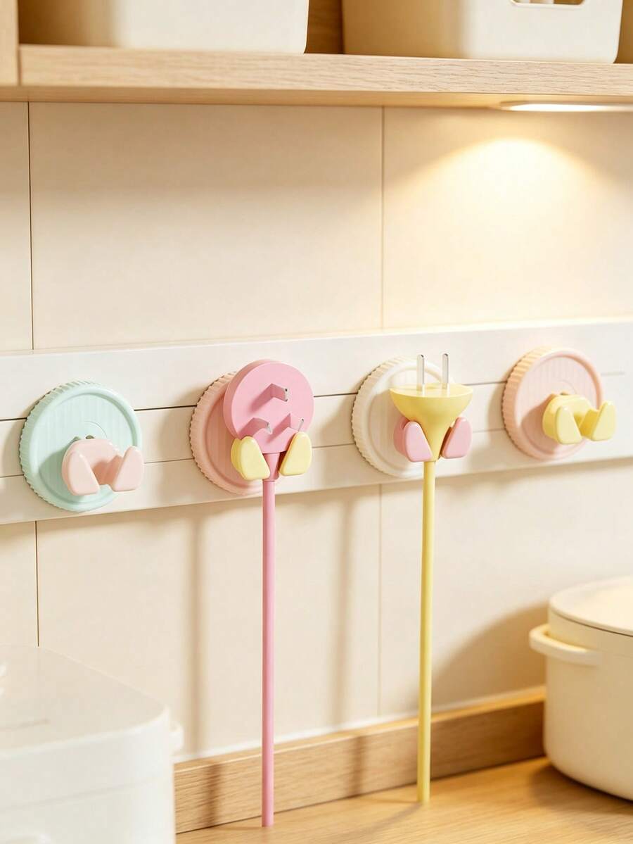 1pc Self-Adhesive Plug Holder, No Drill Wall Mounted Power Cord Organizer, Cute Cartoon Shape Plug Keeper, Plastic Socket Hook For Kitchen & Bathroom, Keep Cords Tidy, Easy To Install, Space Saving Home Storage Accessory For Electrical Plugs